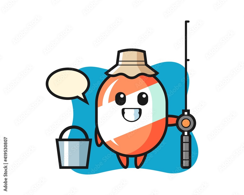 Mascot character of candy as a fisherman Mascot character of candy as a fisherman