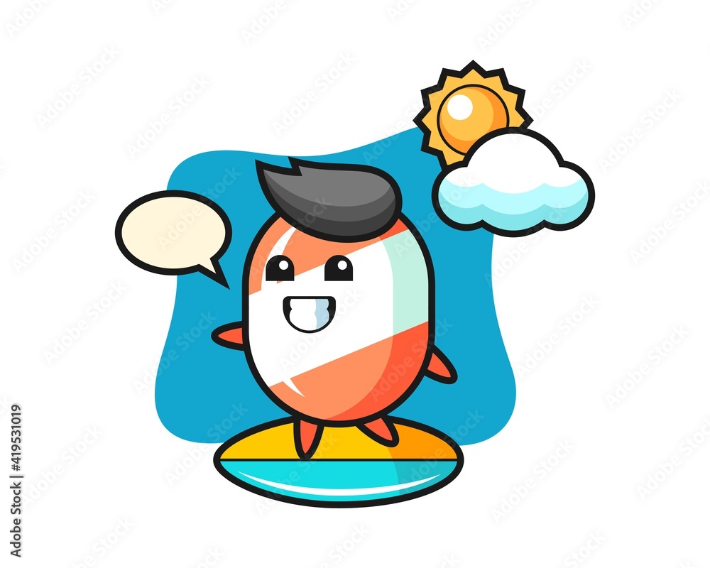 Illustration of candy cartoon do surfing on the beach Illustration of candy cartoon do surfing on the beach