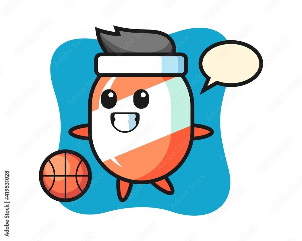 Illustration of candy cartoon is playing basketball