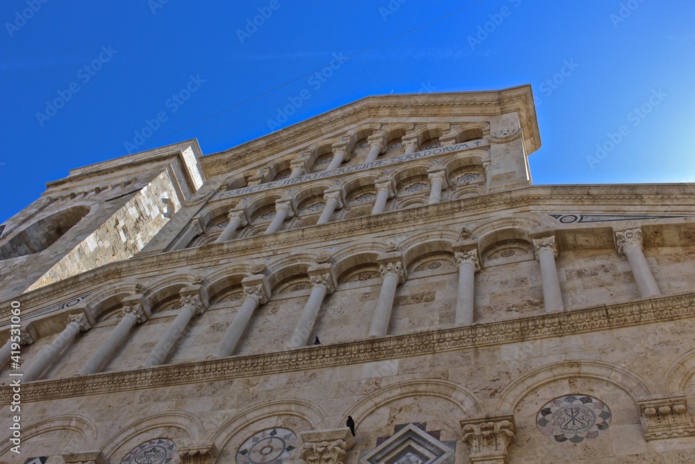 Cagliari, Sardegna, Italy. Ancient building against blue sky 