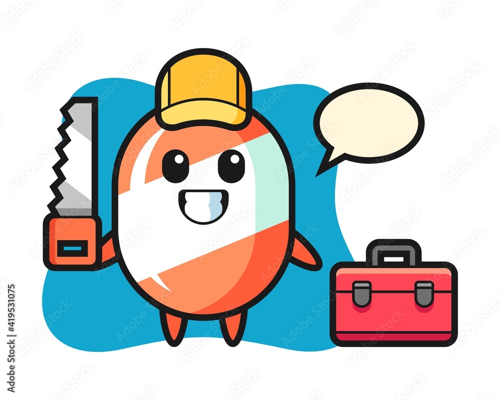 Illustration of candy character as a woodworker