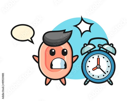 Cartoon illustration of soap is surprised with a giant alarm clock