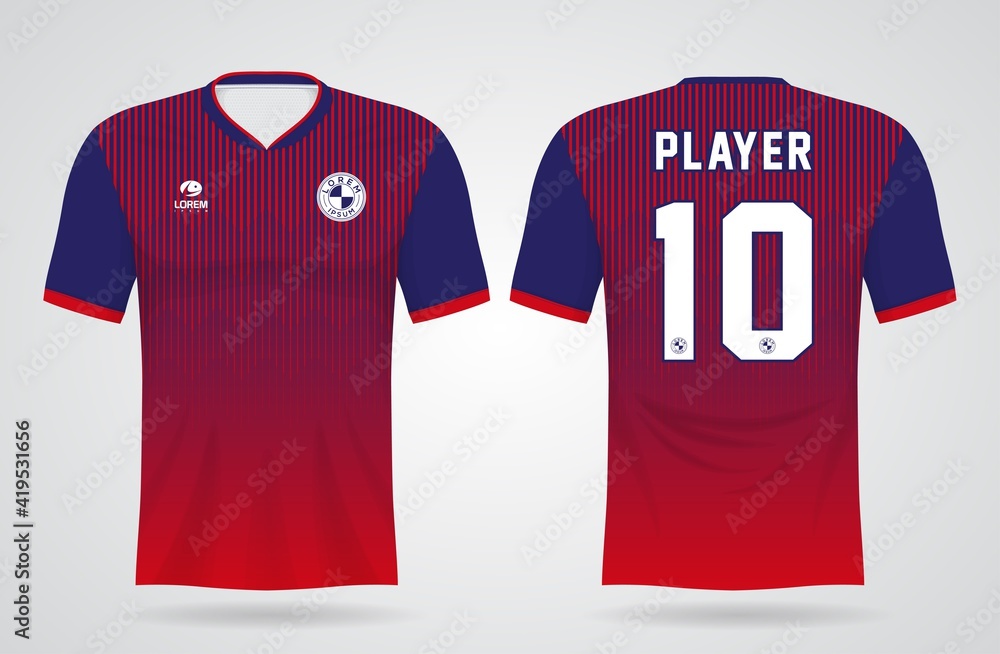 Vecteur Stock red blue sports jersey template for team uniforms and Soccer  t shirt design | Adobe Stock