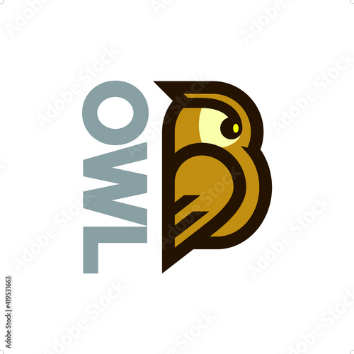 Owl filled outline simple cartoon illustration