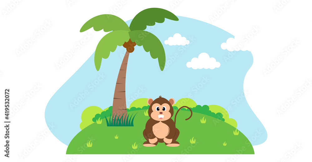 Monkey Vector Cute Animals in Cartoon Style, Wild Animal, Designs for Baby clothes. Hand Drawn Characters Monkey Vector Cute Animals in Cartoon Style, Wild Animal, Designs for Baby clothes. Hand Drawn Characters