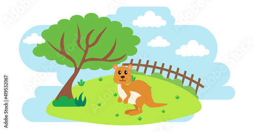 Kangaroo Vector Cute Animals in Cartoon Style, Wild Animal, Designs for Baby clothes. Hand Drawn Characters