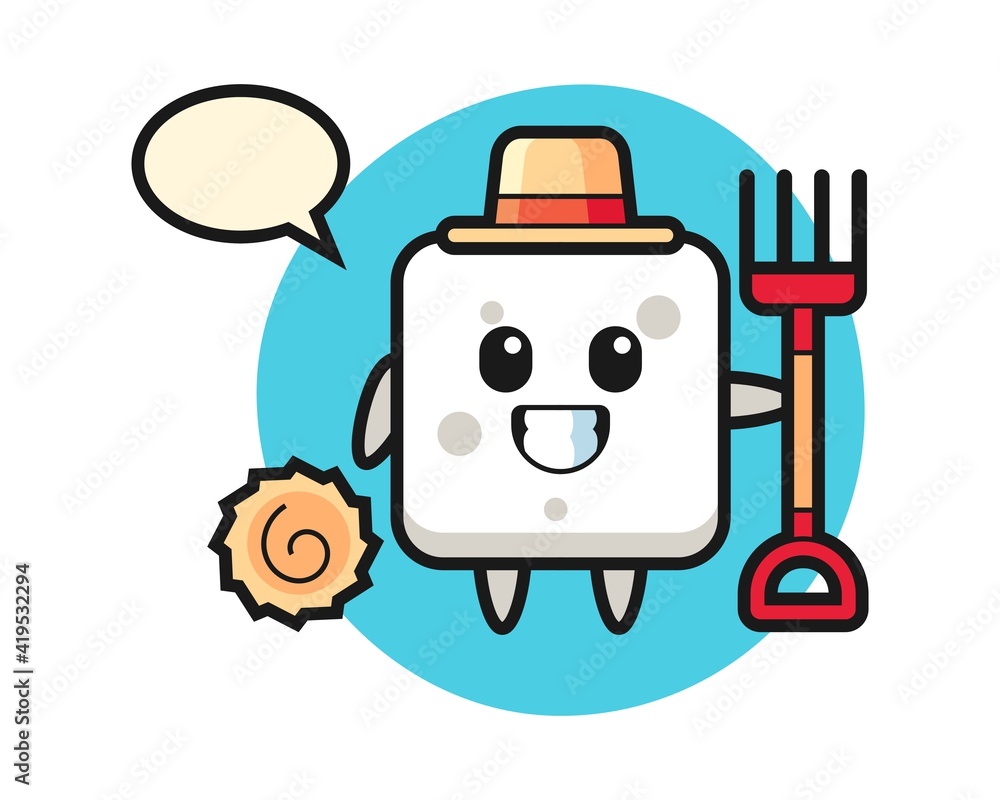 Mascot character of sugar cube as a farmer Mascot character of sugar cube as a farmer