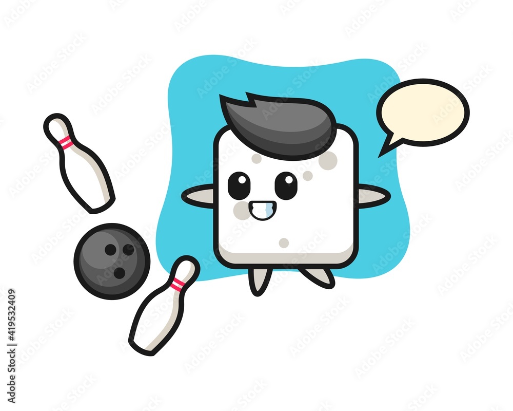 Character cartoon of sugar cube is playing bowling
