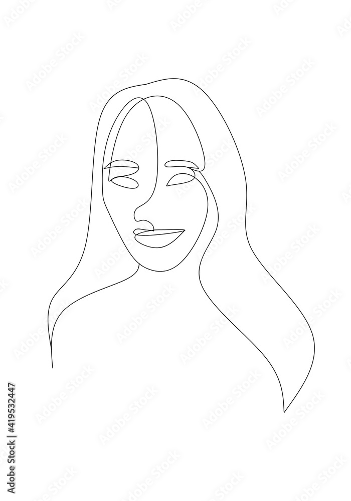 of continuous one line art of beautiful women. Minimalist abstract portrait of girl face for fashion. of continuous one line art of beautiful women. Minimalist abstract portrait of girl face for fashion.