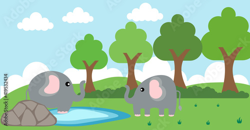 Elephant Vector Cute Animals in Cartoon Style  Wild Animal  Designs for Baby clothes. Hand Drawn Characters