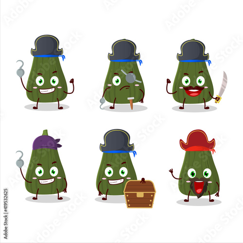 Cartoon character of squash with various pirates emoticons