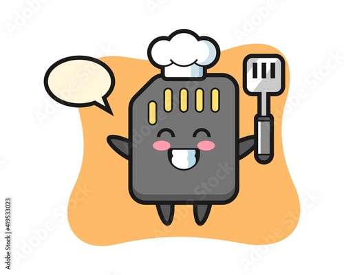 SD card character illustration as a chef is cooking