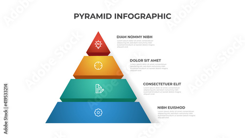 Pyramid infographic template with 4 list and icons, layout vector for presentation, report, brochure, flyer, etc.