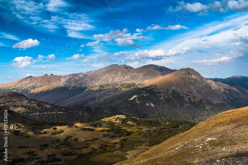 snow free mountain peaks in summer in the Rocky Mountain National Park in Colorado.