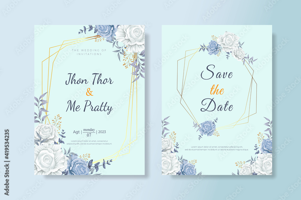 Elegant wedding invitation card with beautiful floral and leaf ornament Premium Vector