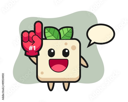 Tofu illustration cartoon with number 1 fans glove