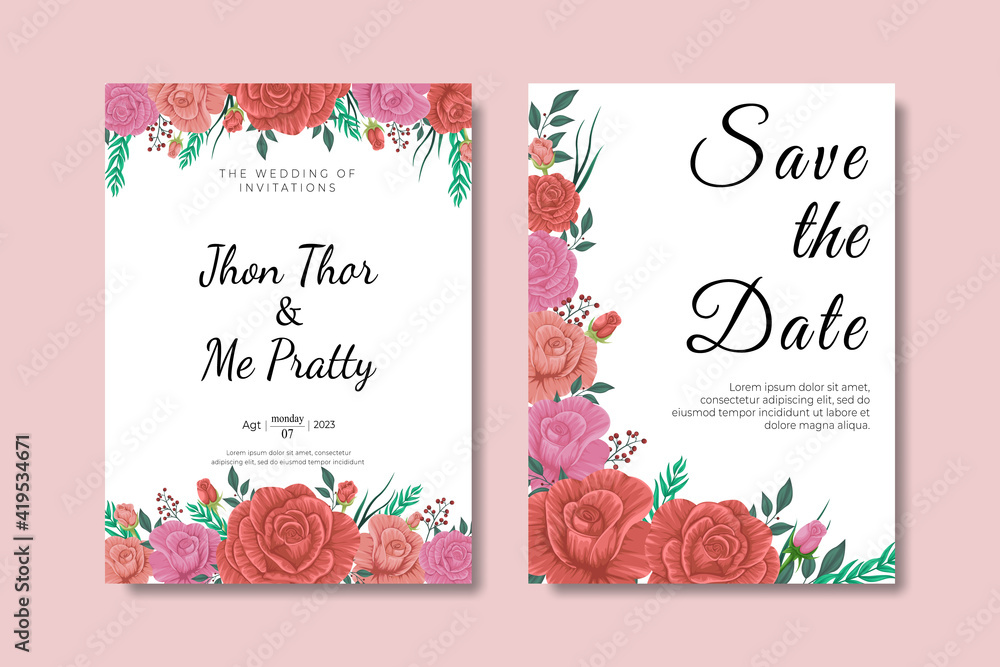 Rose wedding card invitations. set collections