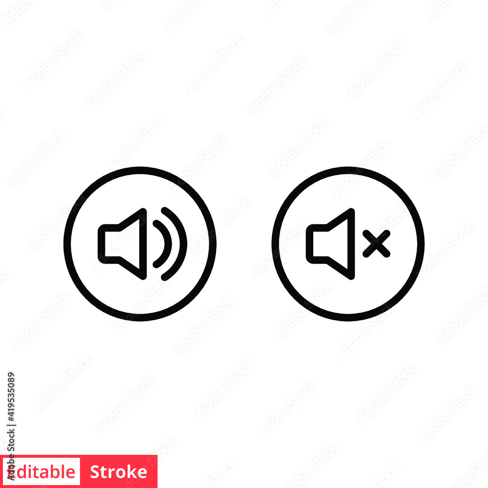 Speaker, audio and sound mute line icon. Simple outline style for Video Conference, Webinar and Video chat. Vector illustration isolated on white background. Editable stroke EPS 10 Speaker, audio and sound mute line icon. Simple outline style for Video Conference, Webinar and Video chat. Vector illustration isolated on white background. Editable stroke EPS 10