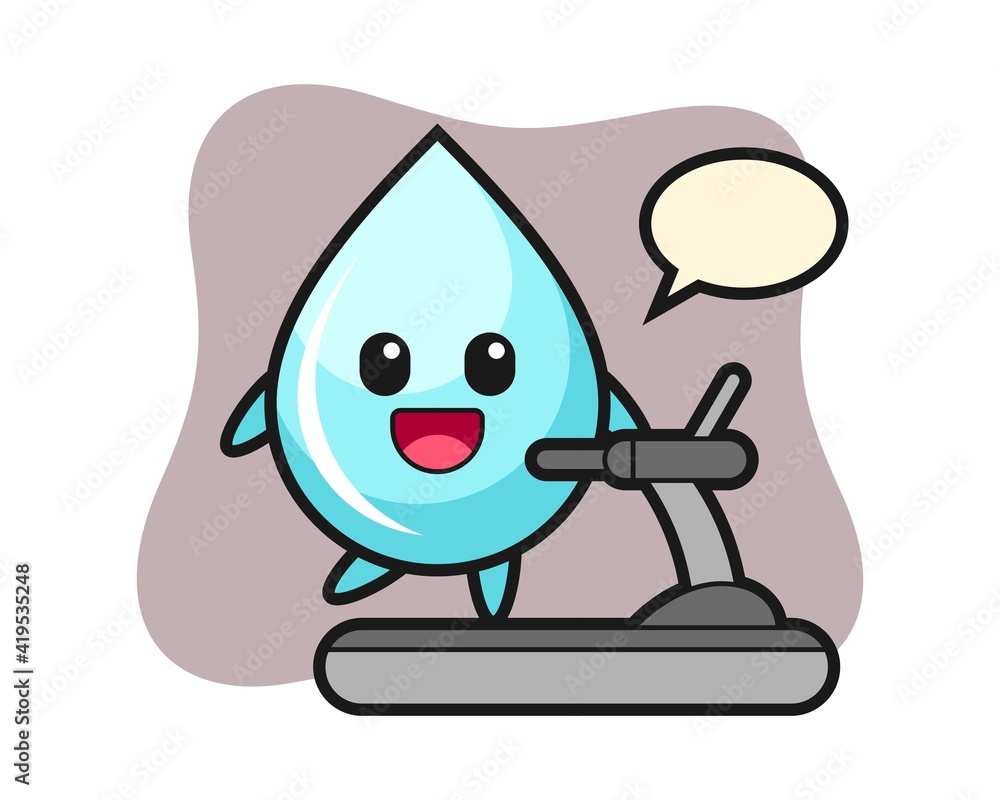 Water drop cartoon character walking on the treadmill Water drop cartoon character walking on the treadmill