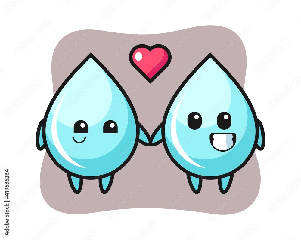 Obraz premium Water drop cartoon character couple with fall in love gesture