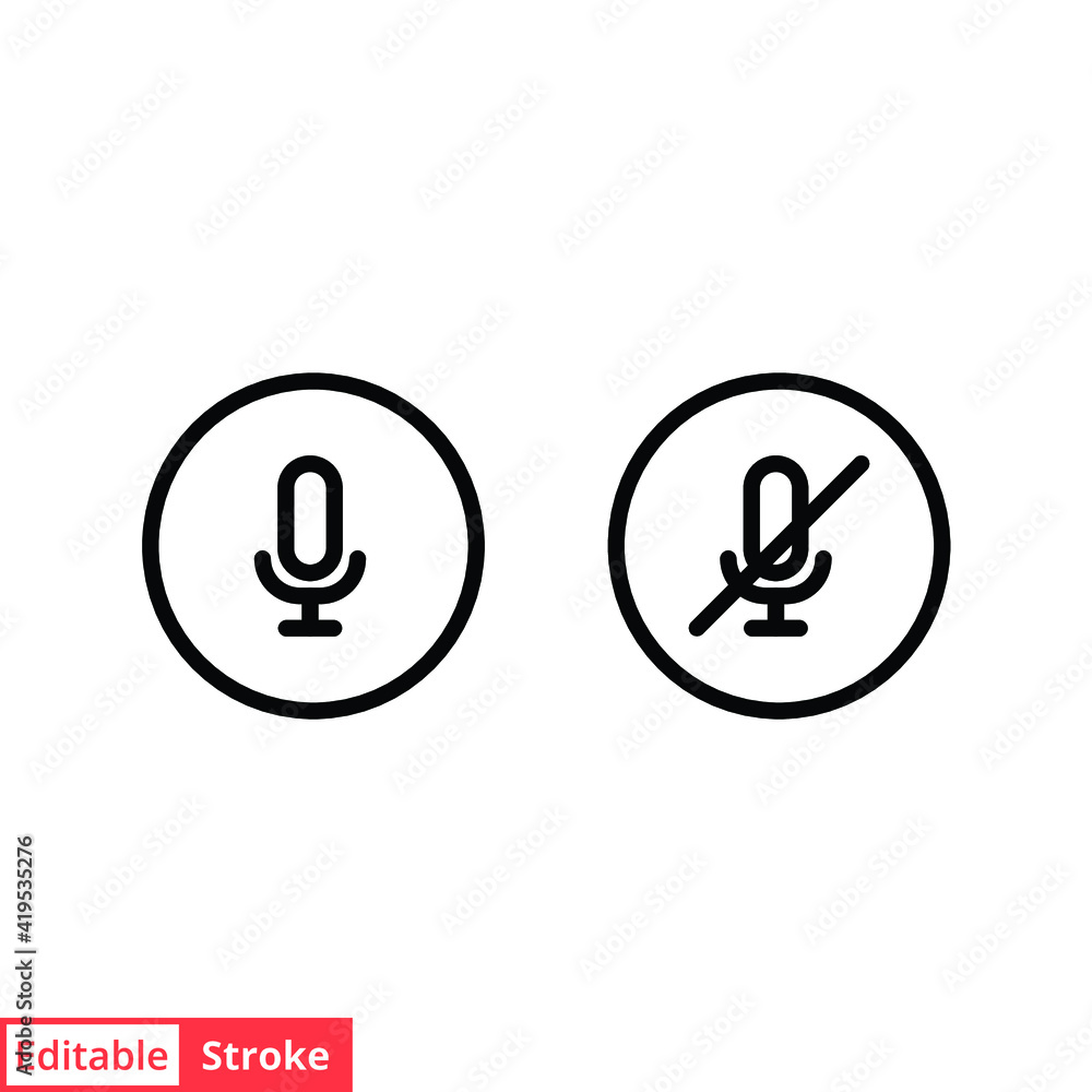 Mic, audio and sound mute line icon. Simple outline style for Video Conference, Webinar and Video chat. Vector illustration isolated on white background. Editable stroke EPS 10 Mic, audio and sound mute line icon. Simple outline style for Video Conference, Webinar and Video chat. Vector illustration isolated on white background. Editable stroke EPS 10