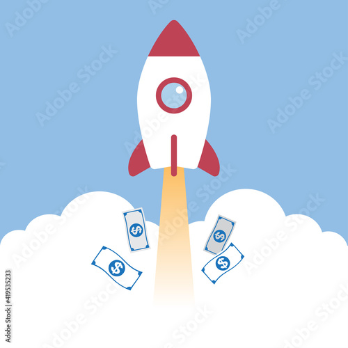Business rocket startup launch concept