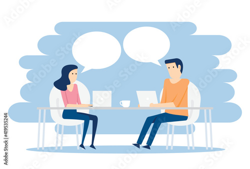 Meeting and chatting on the desk