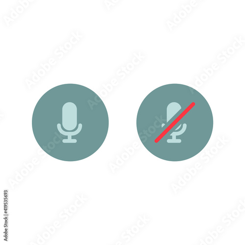 Mic, audio and sound mute icon. Simple flat style for Video Conference, Webinar and Video chat. Vector illustration isolated on white background. EPS 10