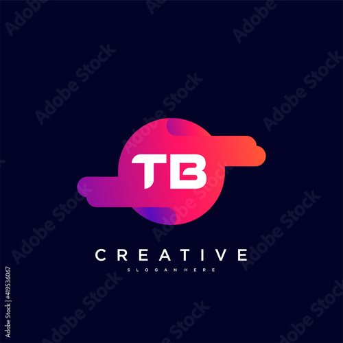 TB Initial Letter logo icon design template elements with wave colorful art.