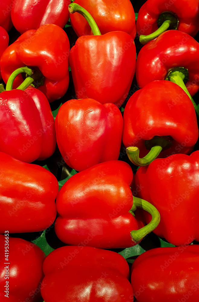 many red peppers on the market
