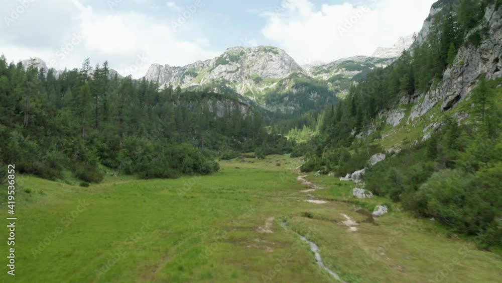 Drone Flight Over Hiker In Green Valley Drone Flight Over Hiker In Green Valley