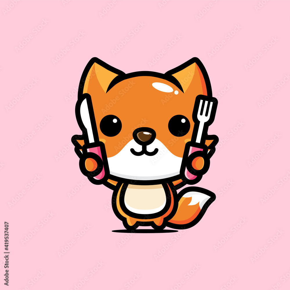 cartoon cute fox animal vector design holding a fork and spoon cartoon cute fox animal vector design holding a fork and spoon