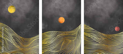 set of Abstract contemporary aesthetic background with mountain landscape. Minimalist design. vector background illustration.