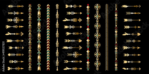 Set of gold arrow. Tribal elements collection. Geometric trendy hipster jewelry collection. Vector design elements.