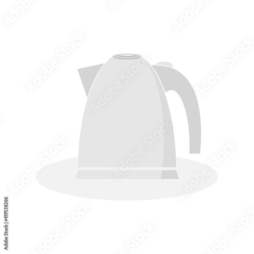 A simple electric kettle of a rounded shape in gray color with a switch in the handle. Flat vector illustration