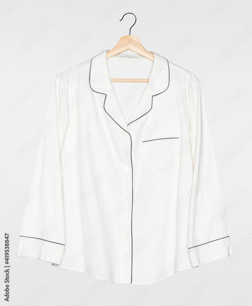 White pajama shirt front view simple nightwear apparel White pajama shirt front view simple nightwear apparel