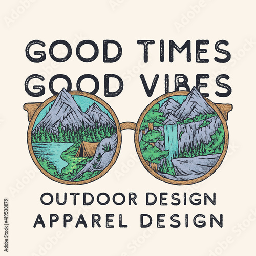 vector vintage illustration of outdoor beautiful natural glasses