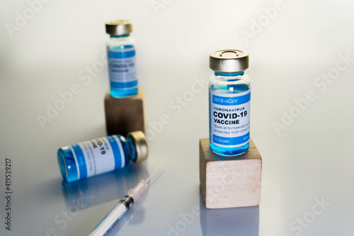 Vaccine for Coronavirus or Covid 19 with white background. Medical and healthcare concept.