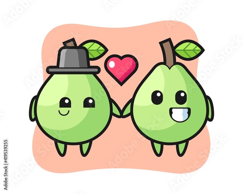 Guava cartoon character couple with fall in love gesture