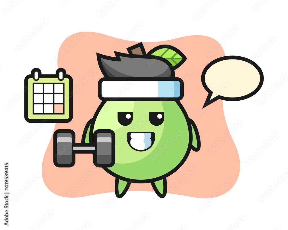Guava mascot cartoon doing fitness with dumbbell Guava mascot cartoon doing fitness with dumbbell