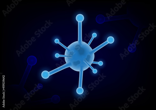 Virus. Abstract vector 3d microbe isolated on blue background. Computer virus, allergy bacteria, medical healthcare, microbiology concept. Disease germ, pathogen organism, infectious micro virology