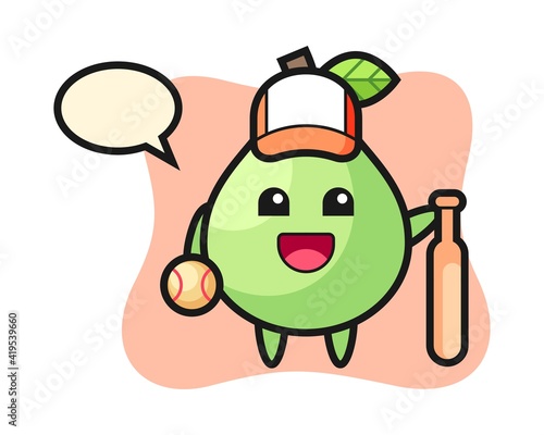 Cartoon character of guava as a baseball player