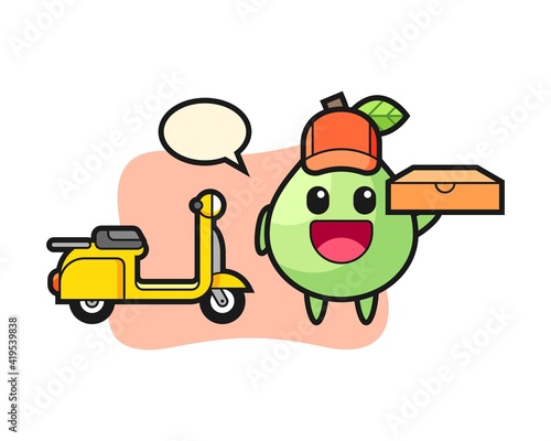 Character illustration of guava as a pizza deliveryman