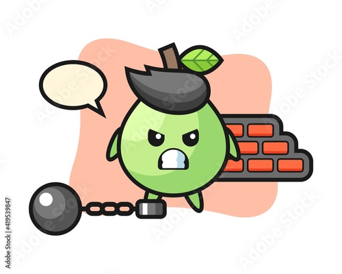 Character mascot of guava as a prisoner