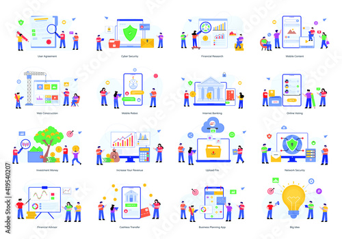 
Pack of Internet Services Flat Illustrations 

