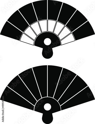 Chinese handheld paper fan. Handheld fan vector flat icon.