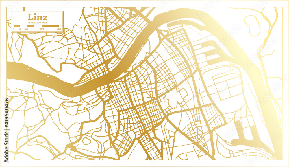 Linz Austria City Map in Retro Style in Golden Color. Outline Map.