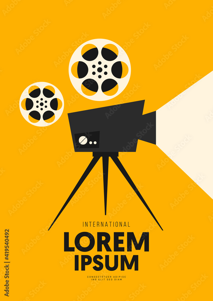 Movie and film poster design template background with vintage camera