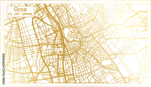Graz Austria City Map in Retro Style in Golden Color. Outline Map.