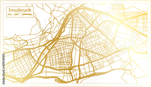 Innsbruck Austria City Map in Retro Style in Golden Color. Outline Map.